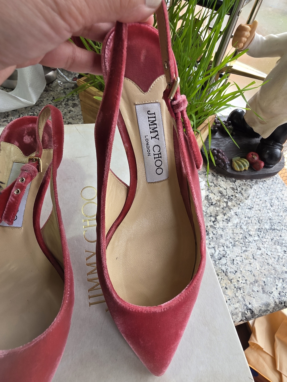 Jimmy Choo Raspberry Velvet Slingback Mules - Picture 4 of 11